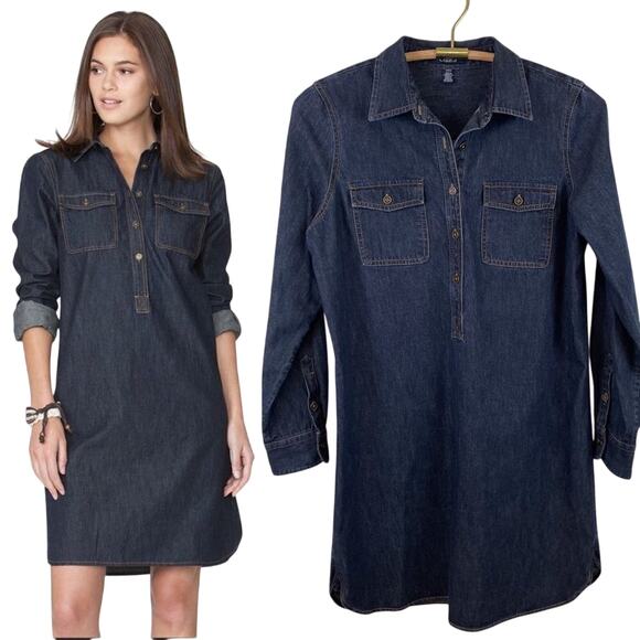 Chaps Denim Long Sleeve Collared Shirt Dress Size Medium - Picture 1 of 9